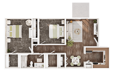 Floor plan for 2 beds, 1 bath, 810 sqft